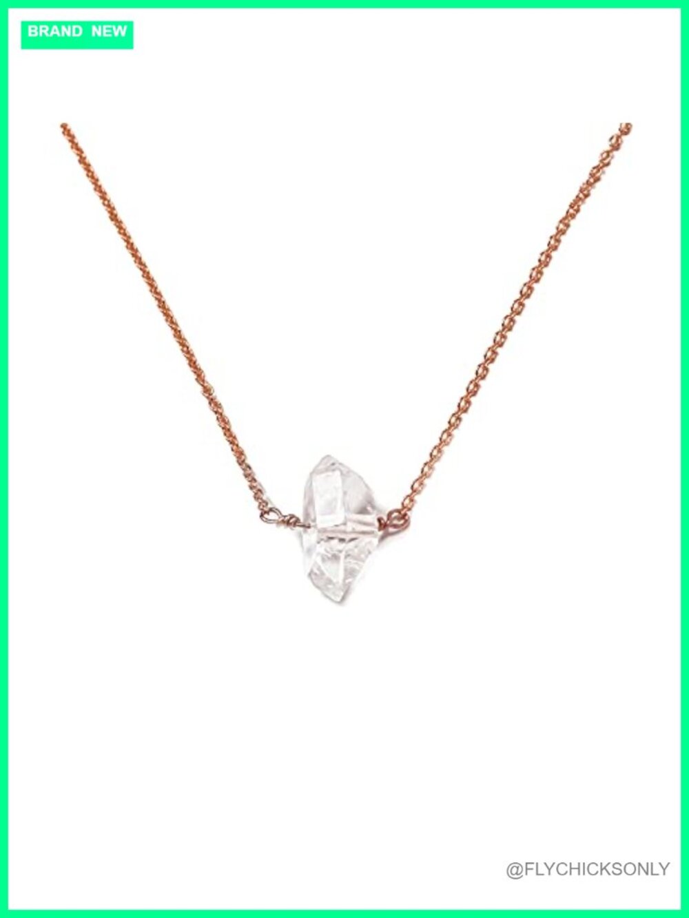Herkimer Diamond Necklace 14K Rose Gold Filled Solitaire Pendant Quartz 16 in